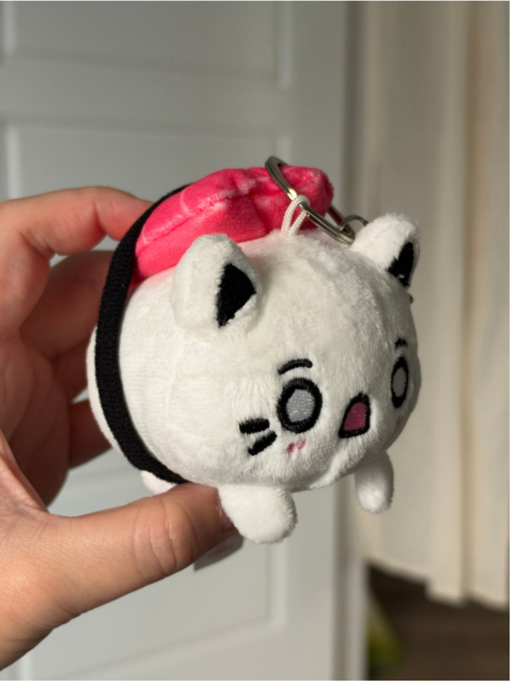 Aurora Plush Sushi Cat Keychain White Pink Kawaii Japanese Trinket Bag Charm